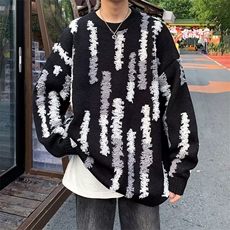 韩系秋冬新款潮牌街头撞色宽松慵懒毛线针织衫圆领百搭毛衣男情侣，男装针织衫/毛衣，星座813-2
