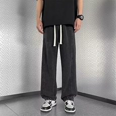 vibe高街黄泥色牛仔裤男美式水洗做旧男生宽松直筒长裤HK107P50，男装牛仔裤，星座1116-2