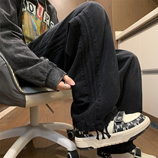 水洗做旧牛仔裤男宽松直筒美式高街长裤子复古N675-P43，男装牛仔裤，星座308B-2