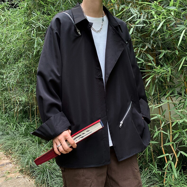 暗黑设计感小众衬衫男痞帅发型师休闲上衣流行拉链潮牌长袖衬衣,男装衬衫,星座601-2