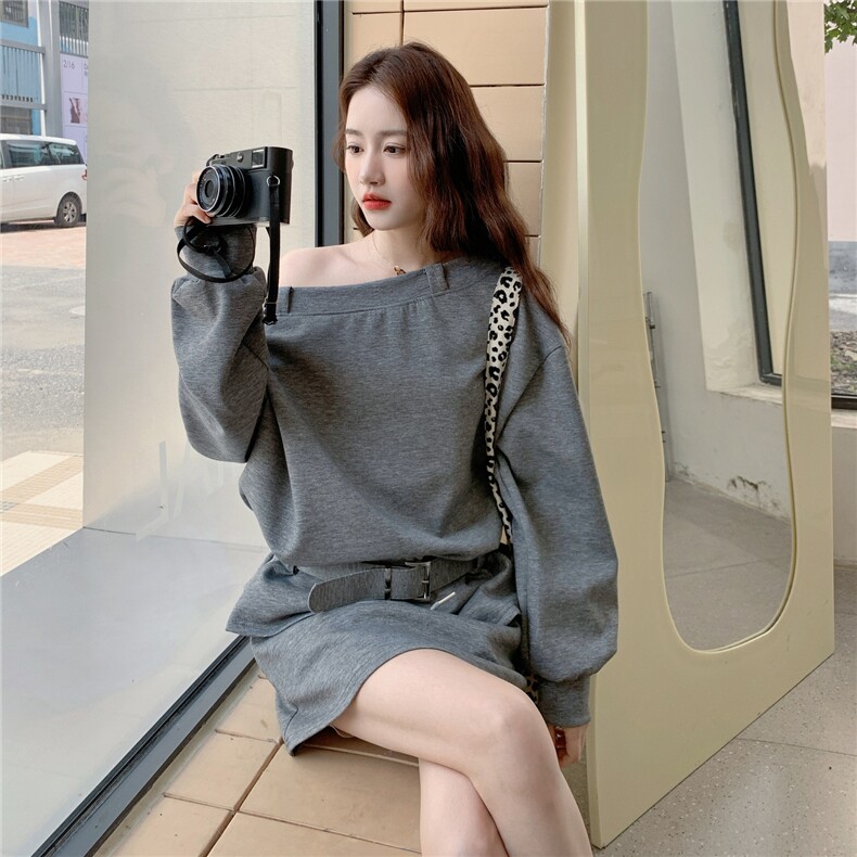 【现货】长袖露肩卫衣半身裙两件套2C327-9901-P160-K238,女装连衣裙,2C327