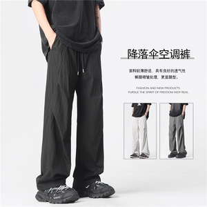 夏季褶皱冰丝裤子降落伞兵裤男宽松休闲裤垂感长工装裤GK1712-P32图片