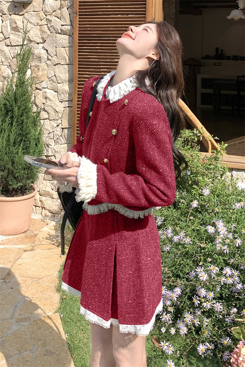 现货2025春季小香风花边拼接两件套裙2C230-2306-P175-K238,女装套装/套裙,2C230