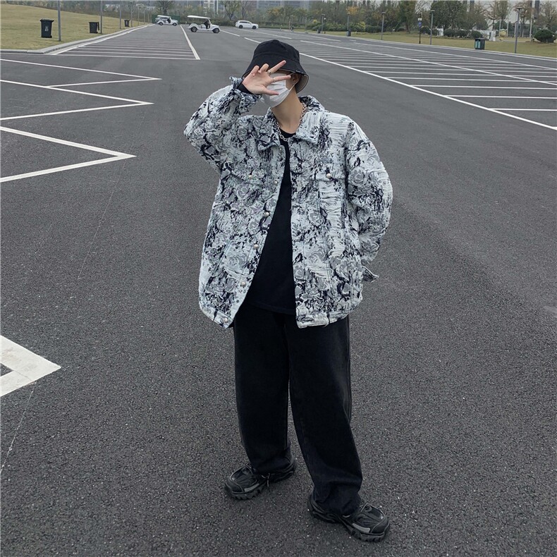 高级设计感小众垫肩翻领夹克男休闲宽松痞帅高街短款外套,男装夹克,星座716-2