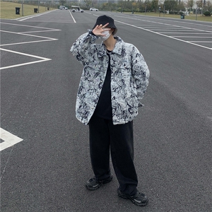 高级设计感小众垫肩翻领夹克男休闲宽松痞帅高街短款外套图片