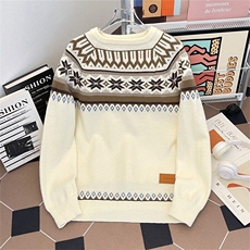 【有货】MY386ZZ-特60明星同款费尔岛复古提花圆领毛衣慵懒针织衫，男装针织衫/毛衣，星座1007（原301D）