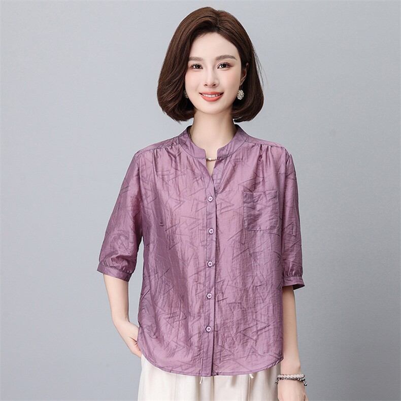 天丝衬衫女2025夏季新款时尚宽松中年妈妈洋气减龄亚麻，女装蕾丝衫/雪纺衫，悦见她