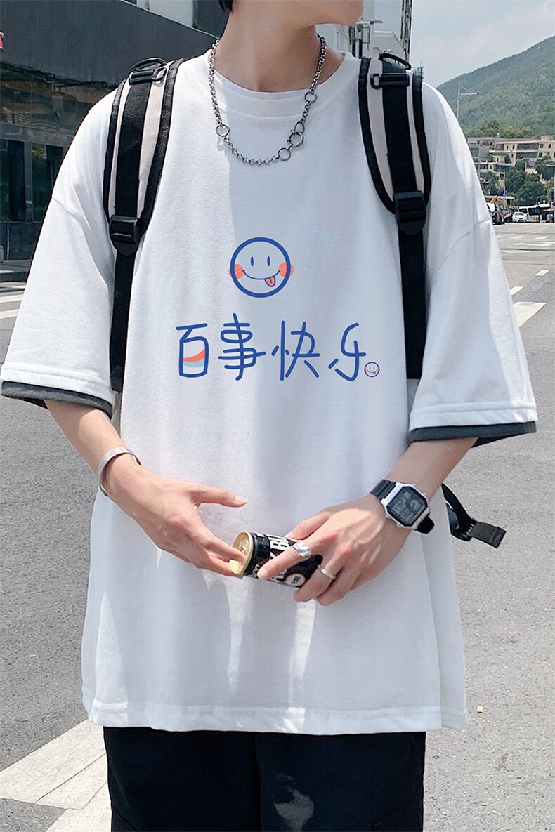 JT55183-P25假两件短袖t恤男大码胖子半袖体恤半截袖港风,男装T恤,电商A040