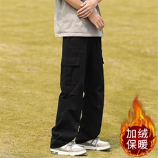 美式工装裤男潮日系宽松褶皱工装裤痞帅加绒直筒长裤子MK179P47，男装工装外套，星座1013-5