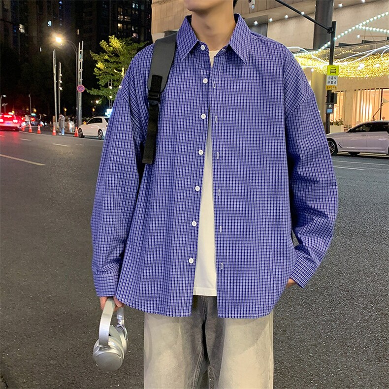 2025春夏格子衬衫学生男女情侣长袖港风外套,男装衬衫,星座1206（原A206）