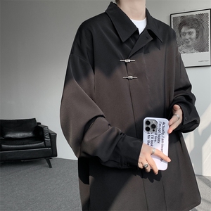 新中式斜门襟长袖衬衫M-8XL大码设计感飞机扣唐装衬衣CS9008/P60图片