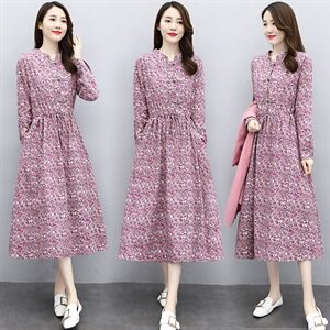 时尚优雅长袖碎花连衣裙 修身显瘦气质女装XBL097图片
