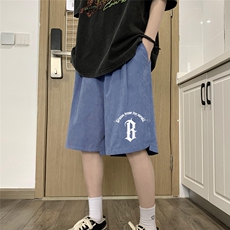 港风夏季新款宽松桃皮绒印花纯色运动裤男女短裤K6105P25控38，男装牛仔裤，电商A268A
