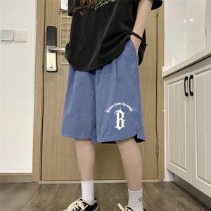 港风 夏季新款宽松桃皮绒印花纯色运动裤男女短裤 K6105  P25控38图片