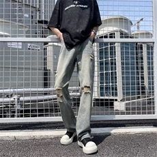 破洞牛仔裤男夏季韩版做旧水洗高街休闲牛仔裤1001-1-GN037-P40，男装牛仔裤，星座1001-1
