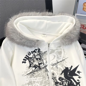 秋冬新款美式蝴蝶字母印花连帽卫衣男女宽松潮男女上衣WYT51 P57图片