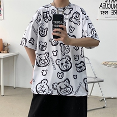 新款上衣宽松短袖T恤日韩系小熊印花INS男女半截袖体桖T584-P22，男装T恤，星座512-2
