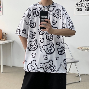 新款上衣宽松短袖T恤日韩系小熊印花INS男女半截袖体桖 T584-P22图片