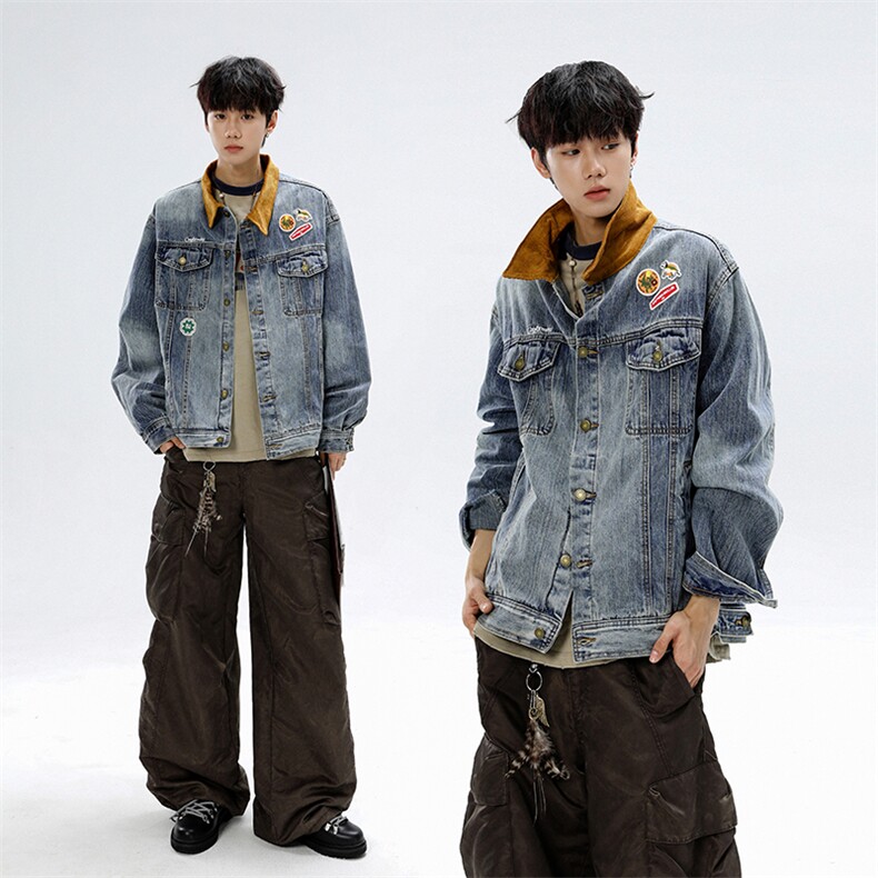 美式复古翻领牛仔夹克男女情侣街头上衣休闲外套JK08646-P75，男装工装外套，星座308B-2