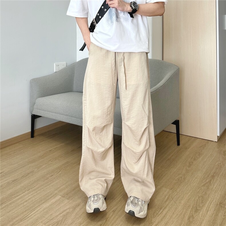 人造亚麻裤透气长裤宽松老钱风CK046褶皱,男装休闲裤,电商A466