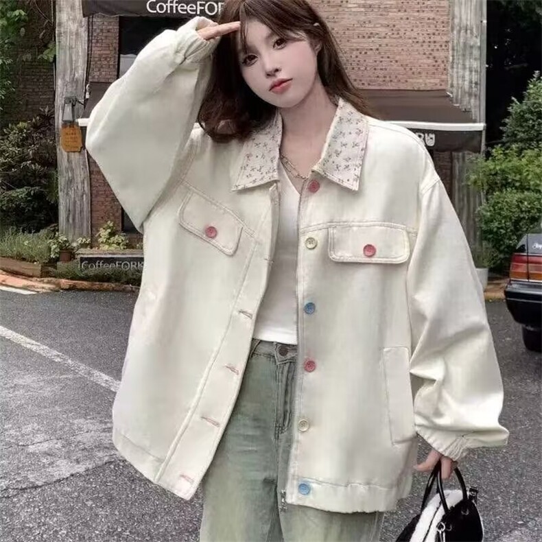 Z3047-P62 2025新款甜美碎花翻领冬秋季外套ins宽松小仙女百搭图片