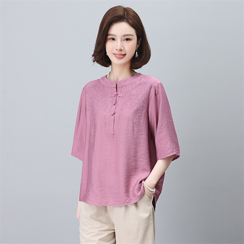 2024年夏季文艺复古盘扣时尚休闲上衣,女装蕾丝衫/雪纺衫,依恋蒂丝