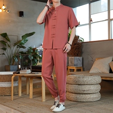 风短袖套装休闲宽松夏季男装复古潮流男士汉服唐装ZT2302-P78，男装T恤，星座1105-3