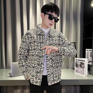 网红同款修身外套男休闲潮牌碎花上衣服春秋季精神小伙夹克JK31