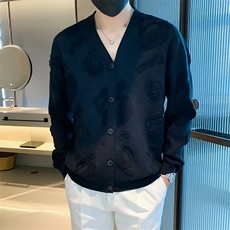 V领开衫男秋冬季提花针织衫加厚保暖男士毛衣高品质外套M824，男装针织衫/毛衣，星座1116A-2（原606A-1）