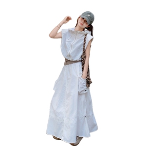 时尚休闲工装套装裙女2025夏季轻薄连帽马甲半身裙气质显瘦两件套图片