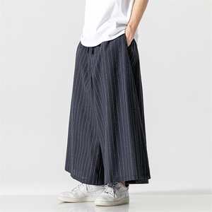 夏季 大码日系宽松休闲裤条纹直筒阔腿裤棉麻裤风潮 K333/P70图片