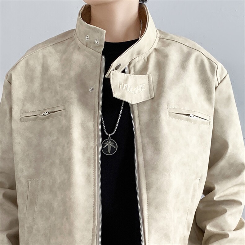 港风秋款男皮夹克立领字母印花休闲外套JK0136P70,男装夹克,星座1013-1