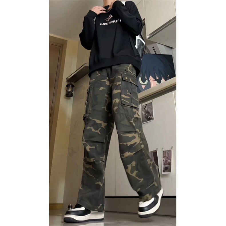 美式hiphop重磅迷彩工装裤男女宽松直筒显瘦休闲长裤潮GJ399P65,男装工装外套,电商D256A(原A064A)