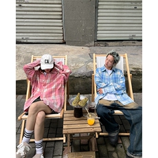 CS23-P45秋冬新款男女宽松休闲格子长袖衬衫春秋薄款上衣外套，男装衬衫，电商B327