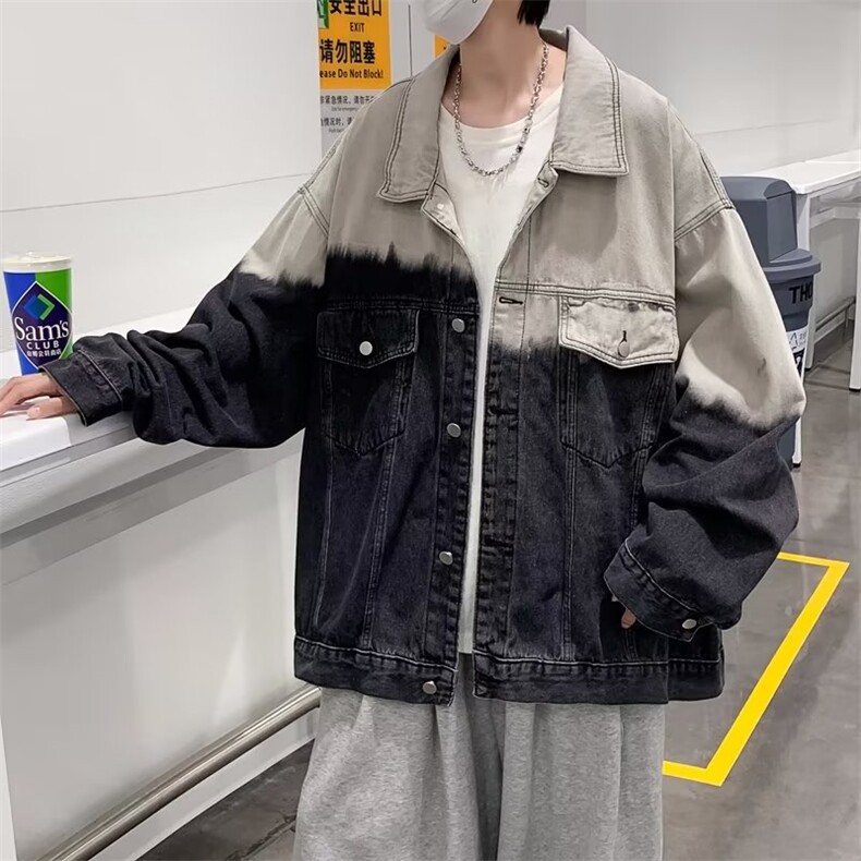 牛仔外套男拼色韩版潮流高街2023秋冬季新款ins宽松夹克W3316-P58，男装大码男装，星座412-2