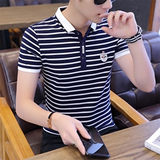 款8029男士短袖T恤潮牌男装条纹翻领polo衫修身潮流半袖，男装T恤，电商D310（原电商305）