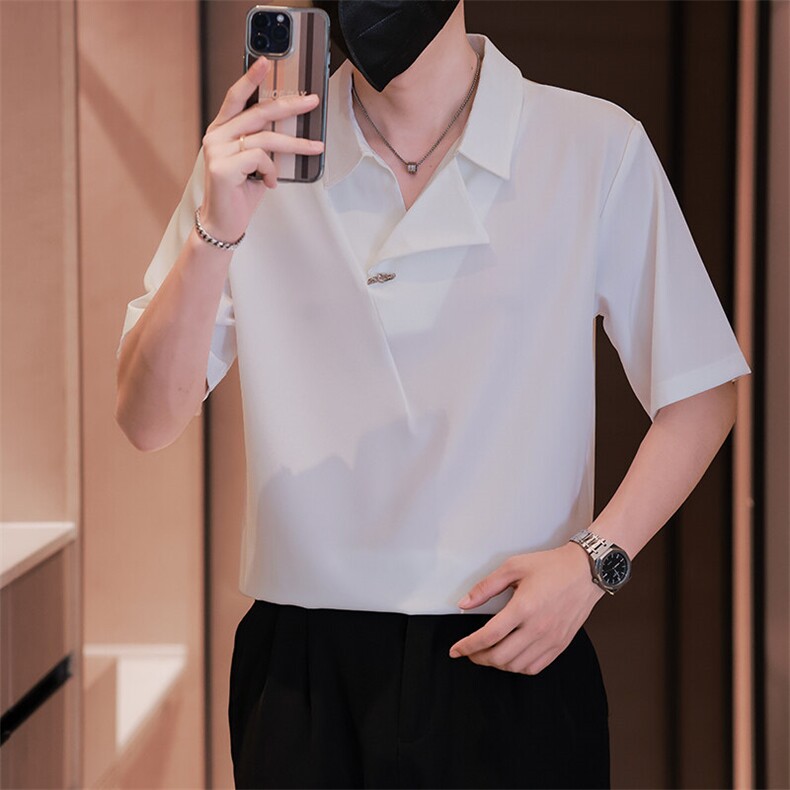 小伙立领纯色衬衫男休闲宽松风刺绣衬衣轻熟风A236-82578-P45,男装衬衫,电商A236