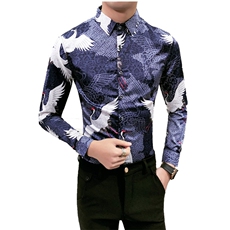 2021春款男个性数码印花衬衫英伦风修身夜店工作服长袖W313，男装衬衫，星座419（原A233）