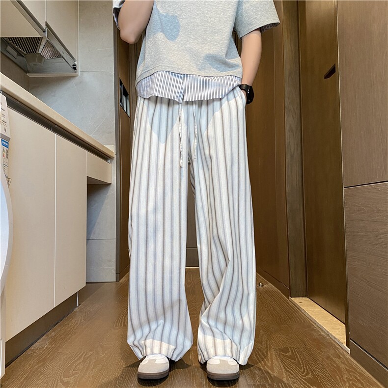 夏季新款潮流条纹百搭慵懒宽松阔腿休闲裤B315-K25716-特p40控78,男装休闲裤,电商B315