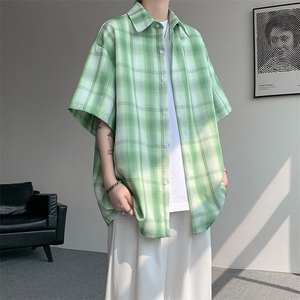 8XL-M格子短袖衬衫男夏季薄款DK制服衬衣JK学院风半袖外套DC28004图片