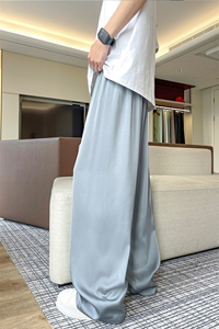 8XL-M 特大码冰丝裤醋酸阔腿裤男缎面高腰垂感防晒凉凉裤K979P45图片