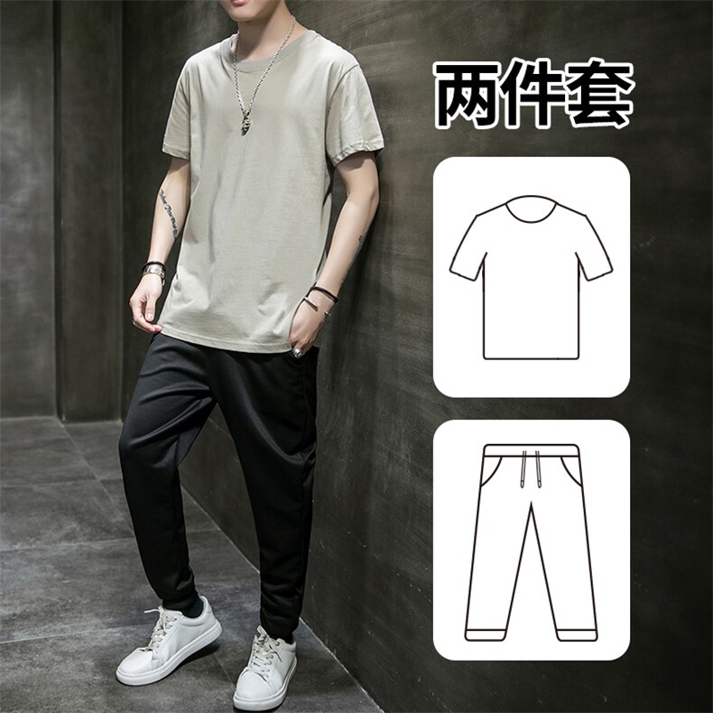2021夏季新款短袖两件套装休闲男潮流T恤九分裤男A438-TZ01-P30,男装休闲套装,电商A438