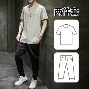 2021夏季新款短袖两件套装休闲男潮流T恤九分裤男 A438-TZ01-P30图片