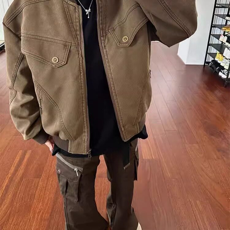 cleanfit短款工装外套男秋冬款美式复古棒球服潮牌做旧哈灵顿夹克,男装夹克,星座1210-1