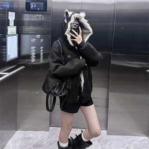 A582-P108 2025冬季猫耳朵座山雕棉服棉衣上衣保暖麂皮绒图片
