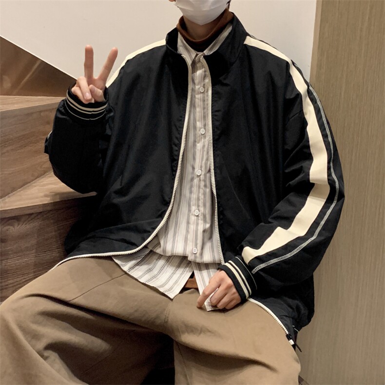 春款复古撞色拼接立领外套男潮牌宽松情侣休闲夹克衫JK077-P58,男装夹克,星座308B-1