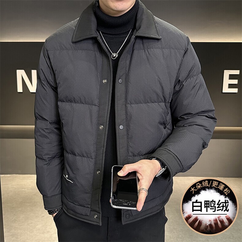 标50冬季白鸭绒设计师款翻领假两件男士羽绒服时尚帅气外套,男装羽绒服,电商A225