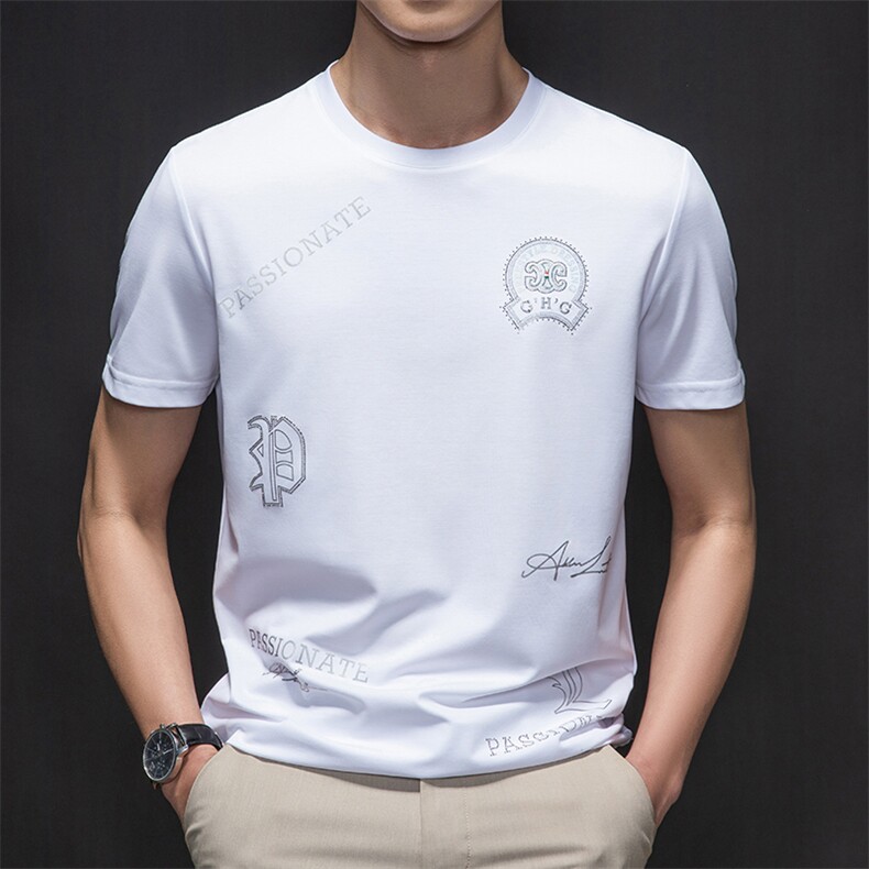 夏季2023新款短袖t恤中年爸爸男装商务休闲圆领上衣体恤,男装T恤,电商B212（原钱塘6029）