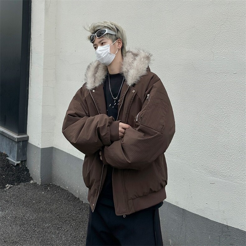 美拉德毛领棉服男女冬季高级感美式复古短款棉衣HY773P100,男装棉衣,星座1116-2