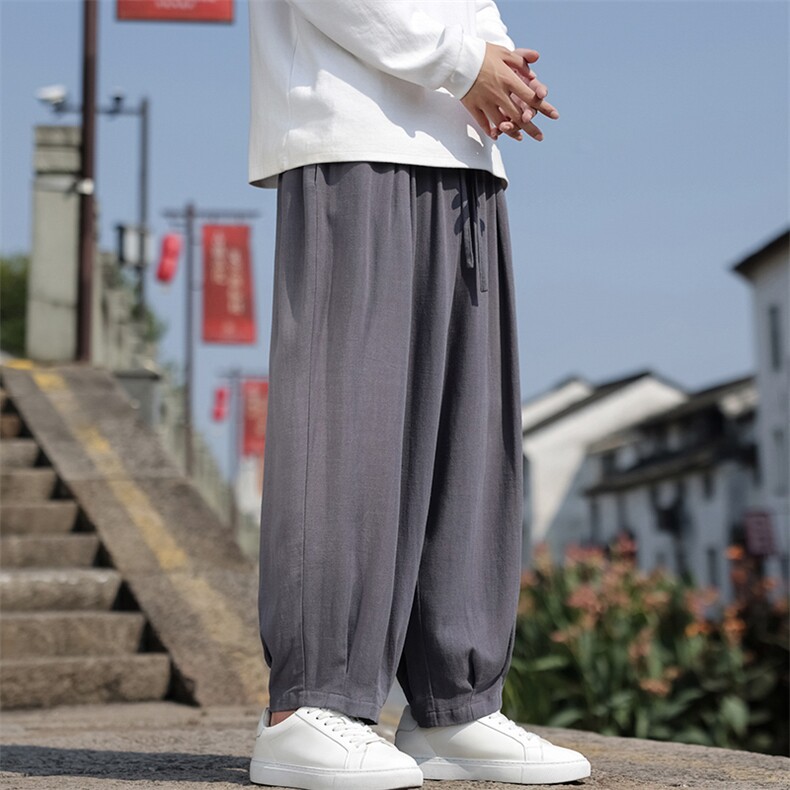 新中式现货新款男士休闲裤棉麻灯笼裤外景长裤ZK62-P70-控108,男装休闲裤,电商A021